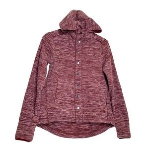 MOUNTAIN HARDWEAR Heathered Maroon Hooded Snap Button Up Fleece Women's Small